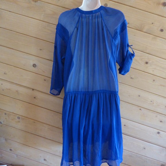 Starring at Stars by Urban Outfitters Dark Royal Blue Sheer Chiffon Dress L - Picture 7 of 8